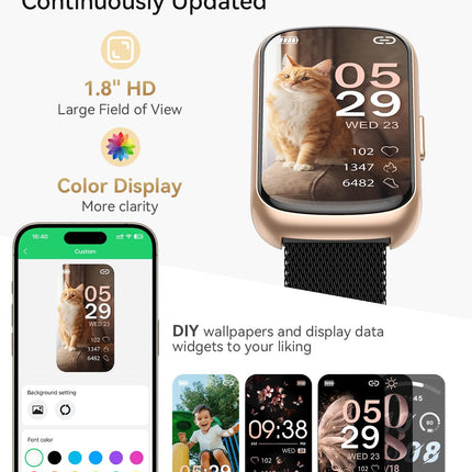 RUXINGX Smartwatch Women, 1.47″ Fitness Watch with 24 Sports Modes, 24H Heart Rate Monitor, SpO2, Sleep Monitor, Menstrual Cycle, IP68 Waterproof Sports Watch Pedometer with WhatsApp for Android IOS Black Gold