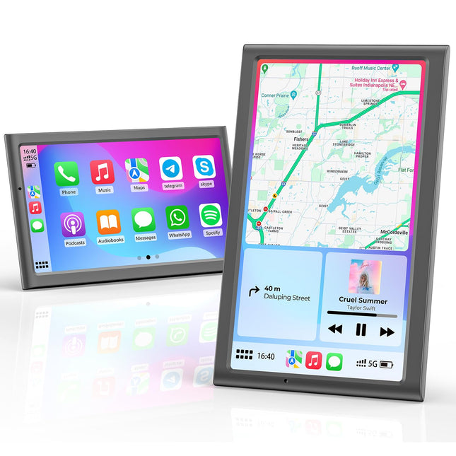 Krunia 7" Wireless Portable 60FPS Car Play Display for Apple CarPlay &amp; Android Auto, Portrait and Landscape Mode, Mirror Link, Bluetooth, Voice Control, GPS Navigation, Optional Rear View Camera Possible