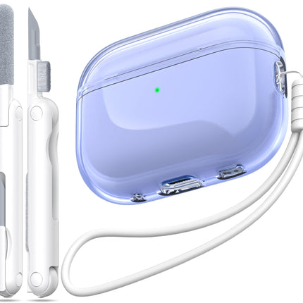 MHYALUDO ühildub Airpods Pro 2/1 põlvkonna ümbrisega, ühildub Airpods Pro 2. põlvkonna USB C laadimispordiga, läbipaistev pehme ümbris paelpuhastuspliiatsiga, lilla
