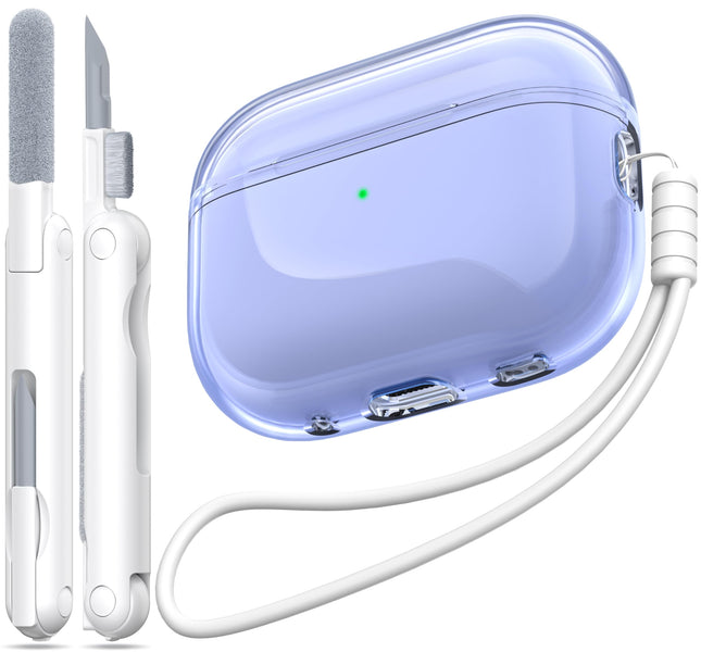 MHYALUDO ühildub Airpods Pro 2/1 põlvkonna ümbrisega, ühildub Airpods Pro 2. põlvkonna USB C laadimispordiga, läbipaistev pehme ümbris paelpuhastuspliiatsiga, lilla