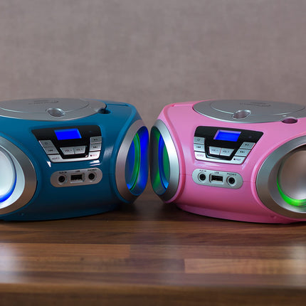 Cyberluxi CD-mängija LED-valgustusega, kõrvaklapipesaga, kaasaskantav stereoraadio, lasteraadio, stereosüsteem, USB, CD/MP3-mängija, FM-raadio, kõrvaklapipesa, Aux-sisend Pretty Kitty Pinkis
