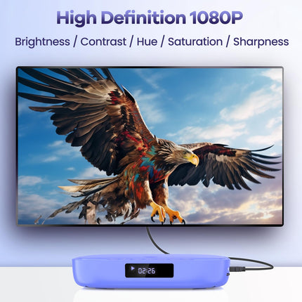 Desobry mini-DVD-mängija, DVD-mängija telerile 1080P piirkonnavaba HDMI/RCA-kaabli ja kaugjuhtimispuldiga, CD/DV-mängija toetab USB/TF-kaardi sisendit, katkestusmälu