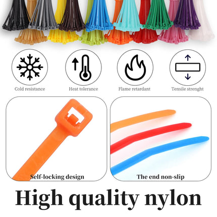 700 Pieces Colored Cable Ties, 2.5 mm x 200 mm Zipper Ties, 8" Long Nylon Zipper Ties, Self-Locking Cable Ties, Heavy-Duty Tie Straps for Home, Office, Garden (8 in)