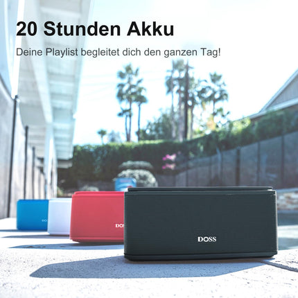 DOSS SoundBox Bluetooth Speaker, Bluetooth 5.0 Music Box, Full-Range Driver, 20H Playtime, Touch Control, IPX5 Waterproof, Bluetooth Speakers for Mobile, Home, Garden, Travel - Black