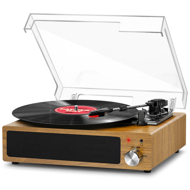 Plaadimängija, FYDEE vinüülplaadimängija Bluetoothiga, plaadimängija, vintage-stiilis plaadimängija sisseehitatud stereokõlariga, 3 kiirust 33/45/78 p/min, RCA väljund, AUX sisend, puiduvärv