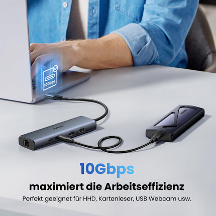 UGREEN USB 3.2 Hub LAN Adapter Ethernet Adapter with 2xUSB C Port and 2xUSB A Ports, USB A to RJ45 Gigabit Network Adapter Compatible with Laptop, PC, Switch on Windows, MacOS, etc.