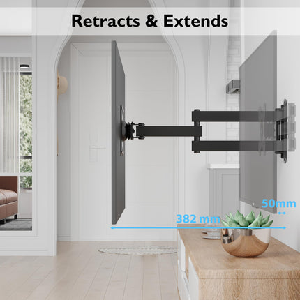 BONTEC arvutimonitori seinakinnitus, teleri seinakinnitus, pööratav/kallutatav, 13–30-tollisele plasma kumerale monitorile ja telerile, VESA 75x75/100x100mm, kuni 15kg, koos loodiga