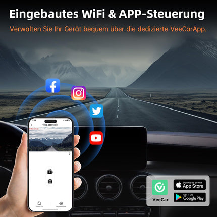 Auto armatuurlaud ees ja taga 4K+1080P, Auto armatuurlaud GPS WiFi-ga, Topelt autokaamera 32GB kaardiga, 170° lainurk, Super öine nägemine WDR, 24H parkimise jälgimine, G-andur, tsükkelsalvestus, rakenduse juhtimine, max 256GB