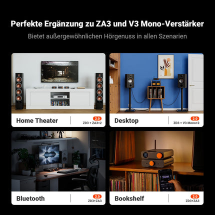 Fosi Audio ZD3 lauaarvuti DAC eelvõimendi, täielikult tasakaalustatud DA konverter ES9039Q2M-iga koduse stereo võimendi jaoks, TV HDMI ARC/Bluetooth/USB/optilised/koaksiaalsisendid, XLR/RCA väljundid koos kaugjuhtimispuldiga