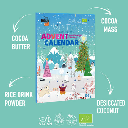 SUPER FUDGiO Vegan Advent Calendar with ORGANIC Chocolate | ORGANIC Christmas Calendar | Snack Calendar for 2024 | 100g