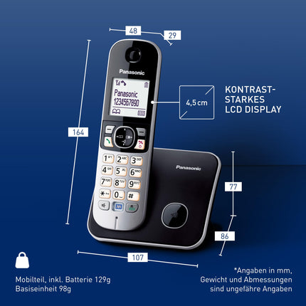 Panasonic KX-TG6811GB DECT juhtmeta telefon (madala kiirgusega, ökorežiimiga GAP-telefon, ilma automaatvastajata, lauatelefon, kõnepiirang) must
