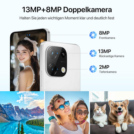 UMIDIGI mobiiltelefon Android 14, 8(4+4)+256GB/1TB TF nutitelefon ilma lepinguta, 120Hz 6.8-tolline HD+ nutitelefon, Bluetooth 5.2, 5000mAh, Octa Core, 4G kahe SIM-kaardiga/Face ID/Sõrmejäljelugeja/13MP/GPS/OTG-Note 100A valge