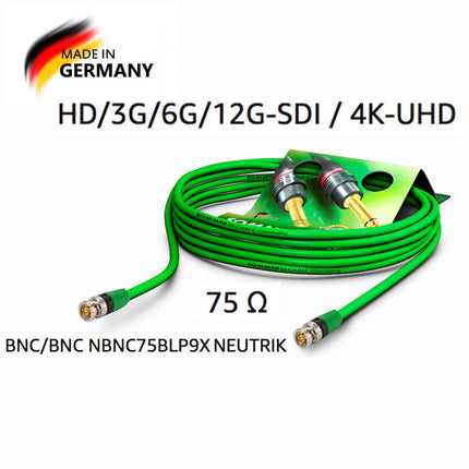 SOMMER CABLE videoühenduskaabel 6G-SDI / 4K SC-Vector 0.8/3.7, BNC/BNC NBNC75BLP9X NEUTRIK roheline (15m)