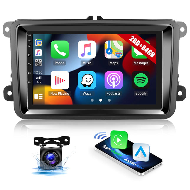 2G+64G CAMECHO Android 12 autoraadio navigatsiooniga VW Golf 5 6 Polo Skoda jaoks, 7-tolline ekraan Carplay, Android Auto Bluetooth HiFi RDS+ tahavaatekaamera