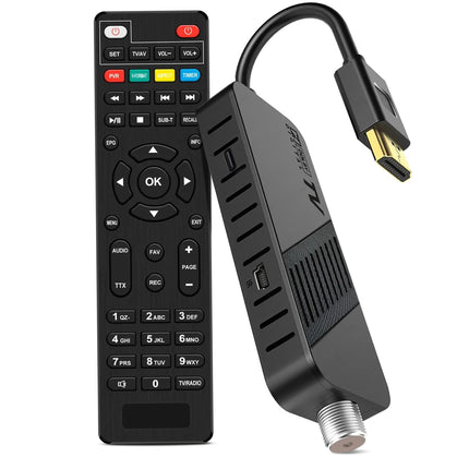 LEYF DVB-S2 satellite receiver, Full HD 1080P HDMI TV stick, satellite receiver, hidden behind TV, digital display, H265 HEVC Main 10 Bit, 2-in-1 universal remote control, USB