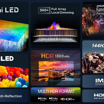 TCL 50QM8B televiisor MiniLED 50-tolline, QLED, 144Hz, 4K HDR Premium 1250 nitti, Google TV, Dolby Atmos, Onkyo, Game Master Pro 2.0
