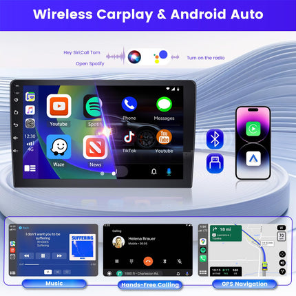 Inefala Radio for Hyundai i10 2007-2013 Android 2+64G with Wireless CarPlay Android Auto, 9 inch screen with EQ 26UI FM RDS GPS Bluetooth WiFi SWC AHD Rear view camera