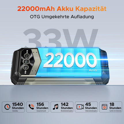 DOOGEE VMAXPRO 5G välistingimustes kasutatav mobiiltelefon 512 GB/TF 2TB + 32GB 22000mAh(33W) Android 14 välistingimustes kasutatav nutitelefon 6.58'' FHD+120Hz, 108MP+16MP+20MP öönägemiskaamera, IP68/IP69K ehitusplatsi telefon/WiFi 6/NFC/sõrmejäljelugeja