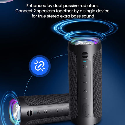 AUKTECH Portable Bluetooth Speaker 30W, IPX7 Waterproof, 24h Battery, Music Box with LED Light, Bluetooth 5.3, Hands-Free Function, Compatible with Mobile Phone &amp; PC – Ideal for Outdoors, Parties, Travel