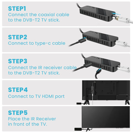 Leyf DVB-T2 DVB-T2 dekooder Full HD 1080P, teleri dekooder, teleri taha peidetud, digitaalne ekraan, HEVC H265 Main 10-bitine, 2-ühes kaugjuhtimispult, HDMI/AV, USB