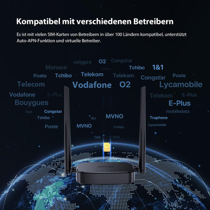 Tenda 4G03 Pro 4G LTE ruuter, WiFi ruuter Nano-SIM kaartidele (N300 CAT4, 150 Mbps allalaadimine, 300 Mbps 2.4GHz), 2*4dBi antenni, Plug &amp; Play, kiire Etherneti port, rakendus, ruuterirežiim, LED, must