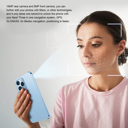 I14pro Max nutitelefon, 6,1-tolline IPS HD ekraan, 4G võrguga mobiiltelefon, 3 GB RAM, 64 GB ROM, 4000 mAh aku, mobiiltelefon, näotuvastus, GPS, kahekordne SIM-kaart, 16MP tagumine kaamera + (sinine)