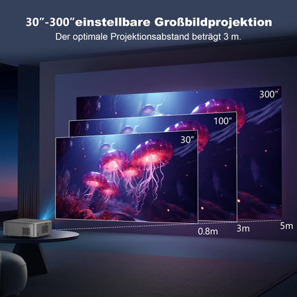 [Electric Focus] FRESHDEW projektor, 5G WiFi projektor Bluetooth Native 1080P projektoriga, 26000L LCD tehnoloogiaga kodukino välistingimustes kasutamiseks/kodukino videoprojektor statiiviga iOS/Android/TV Stick jaoks