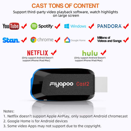 FIYAPOO juhtmevaba HDMI Miracasti adapter voogedastuseks, WiFi Miracasti adapter 4K iPhone'ile/iPadile/Androidile/iOS-ile/Windowsile/Macile sülearvutile, PC HD Fire Stick telerile/monitorile/projektorile (toetab Miracasti, DLNA-d, Airplayd)