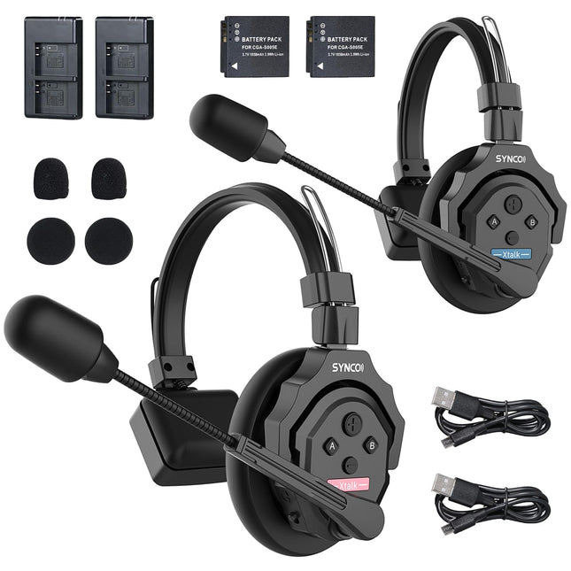 SYNCO Xtalk X2 kahekohaline intercom-peakomplektisüsteem, 2,4G traadita ühendus, AEC mürasummutus, sisseehitatud aku, 350 m edastusulatus, 3,5 mm reaalajas jälgimine filmitegemiseks ja otseülekannete jaoks.