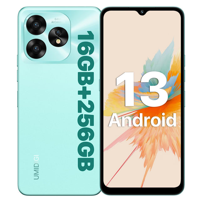 UMIDIGI A15 nutitelefon NFC-ga, 256 GB (kuni 2 TB) + 16 GB, Android-telefon, 64 MP + 16 MP, 6,7-tolline HD+ ekraan, lepinguta, 5000 mAh + 20 W kiirlaadimine, 4G kahe SIM-kaardiga lukustamata telefonid, roheline