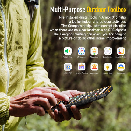 Ulefone Armor X13 õuenutitelefon Android 14, 50MP + 24MP öönägemisega, 12GB + 64GB/256GB SD, Octa Core 6320mAh 6.52'' mobiiltelefon ilma lepinguta 4G kahe SIM-kaardiga IP68 sõrmejäljelukk NFC GPS - 2-aastane garantii