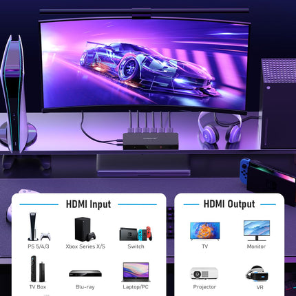 Lemorele 5 sisendi ja 1 väljundi HDMI jaotur, 4K UHD jaotur kaugjuhtimispuldiga, lüliti toetab 4K@30Hz, 1080P, HDCP, HDR Firestick Xbox PS4 PS3 Blu-Ray DVD jaoks