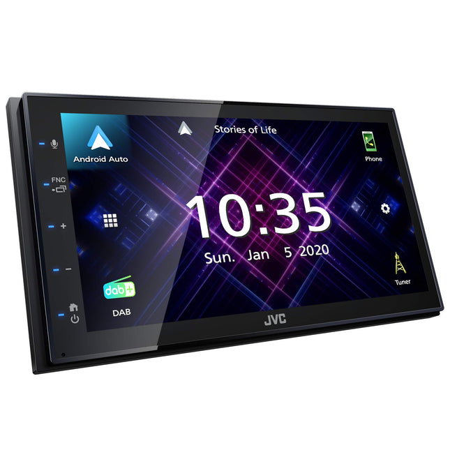 JVC KW-M565DBT - ilma draivita, Apple CarPlay, Android Auto, 17,3 cm mahtuvuslik puutetundlik ekraan, DAB+/FM, USB peegeldamine Androidile, Bluetooth käed-vabad süsteem, heliprotsessor, 4 x 50 W, must