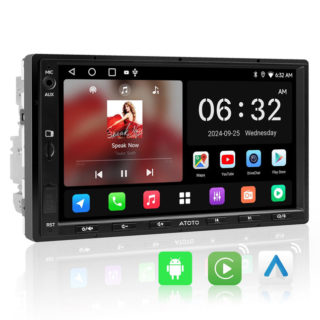 ATOTOZONE A5L Android Double DIN raadio, autoraadio navigatsiooniga, 7-tolline digitaalne meediavastuvõtja, juhtmevaba CarPlay ja Android Auto, WiFi/Bluetooth/USB jagamine, 2G+32G, MirrorLink, 24-bitine ekvalaiser DSP, FM/RDS/SWC