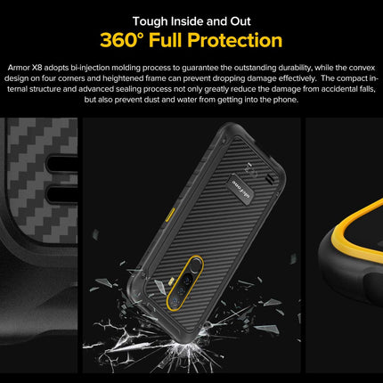 Ulefone Armor X8 Outdoor Smartphone without Contract, 4GB+64GB, 256GB External SD, Android 10 Mobile Phone IP68 Waterproof, 13MP Triple Camera Underwater, 5080mAh Battery, NFC Fingerprint, 5.7'' HD+ Black