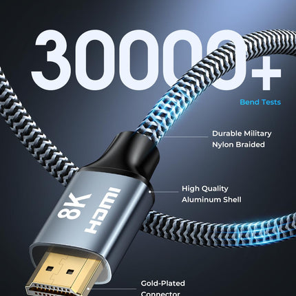 CABNEER 8K HDMI 2.1 kaabel 6m, HDMI kaabel kiire 48Gbps 8K@60Hz 4K@120Hz 2.2/2.3 Dolby eARC HDCP HDR jaoks, ühildub HDTV, sülearvuti, PS5 Switchi jne.