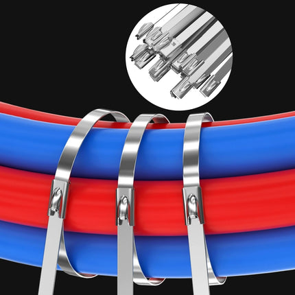 Celepoir 180 pieces stainless steel cable ties set, 100 mm/150 mm/200 mm/250 mm/300 mm metal cable ties, UV-resistant, stainless steel metal cable ties for fastening balcony fences, garden fences,