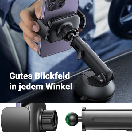 UGREEN mobiiltelefonihoidik iminapaga 360° autosse, 2-ühes universaalne mobiiltelefonihoidik autosse, ühildub iPhone 15 Pro Max Plus 14 13 Galaxy F34 S23 Ultra Huawei Mate 60 Pro Redmi K60 jne-ga (must)