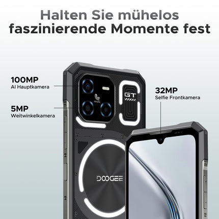DOOGEE Blade GT Ultra 5G õuetelefon ilma lepinguta, 36 GB RAM + 512 GB ROM, 4nm MediaTek 7300, 100 MP tehisintellektiga kaamera, 6,72-tolline FHD + 120 Hz õuetelefon Android 14, LED-valgus/5500mAh/33W/NFC/Face ID