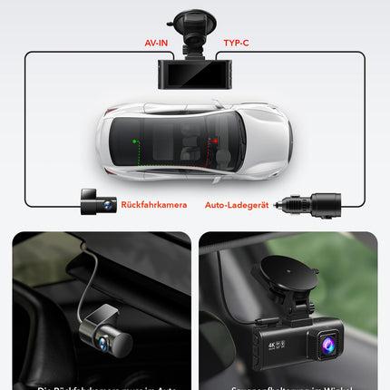 REDTIGER auto armatuurlaua kaamera esi- ja tagaosa 4K/2.5K GPS-i ja WiFi-ga, auto armatuurlaua kaamera 3.18" IPS ekraan, tasuta 32GB mälukaart, öönägemine, tsükkelsalvestus, 170° lainurk WDR, toetab maksimaalselt 256 GB (F7NP)