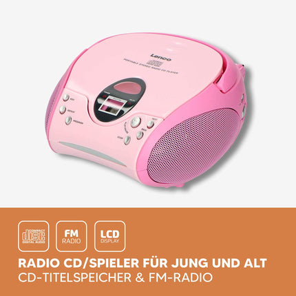 Lenco SCD-24 stereo FM-raadio CD-mängija ja teleskoopantenniga, roosa