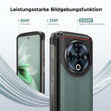 DOOGEE Fire 6 Power õuetelefon 20GB + 256GB/2TB, 15500mAh (33W) õuetelefon, 120LM taskulamp, 6,56-tolline HD+ õuetelefon ilma lepinguta Android 14, 50MP kaamerad, topelt 4G SIM/NFC/GMS/Face ID