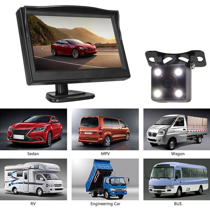 xinyida 12V-24V 12,7 cm (5 tolli) HD auto LCD-ekraan 4LED öise nägemisega veekindel auto tahavaatekaamera tagurdussüsteem autodele, maasturitele, kaubikutele, pikapidele ja veoautodele