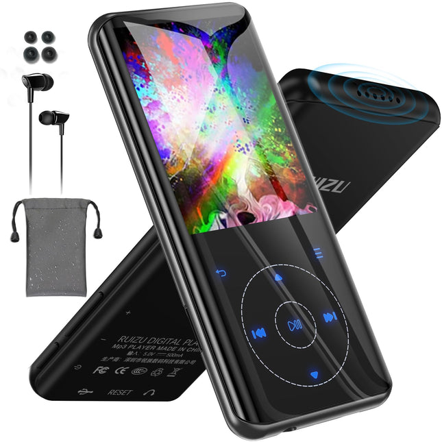 MP3-mängija Bluetooth 5.3, 32 GB HiFi muusika kadudeta heli, metallkorpus sisseehitatud HD-kõlariga, puutetundliku nupuga, kõlar, sportimiseks ja jooksmiseks mõeldud diktofon, laiendatav kuni 128 GB-ni (32 GB must)