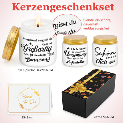 Kingitused naistele, sünnipäevakingitused naistele, tüdruksõber, küünlad, lõhnaküünlad klaasis, isikupärastatud kinkekomplekt, emadepäevakingitused emale, 3 küünla ütlusega