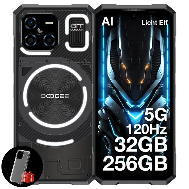 DOOGEE Blade GT 5G õuenutitelefon, lukustamata Android 14 ja LED-valgusefektidega, Dimensity 7050, 32 GB + 256 GB / 2 TB TF, tehisintellektiga õuenutitelefon, 6,72" FHD + 120 Hz, 48 MP / 5500 mAh / WiFi 6 / sõrmejäljelugeja / näotuvastusega / NFC