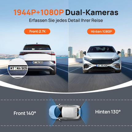 70mai Dashcam Car Front Rear A510, 2.7K 1944P+1080P Dash Cam STARVIS 2 Dual HDR Night Vision, Car Cameras with Parking Monitoring, GPS, G-Sensor, ADAS, Loop Recording, App Control, 64GB SD Card