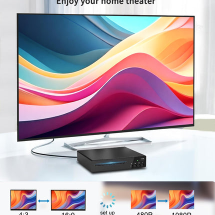 Kodune DVD-mängija HDMI-ühendusega, kõikide piirkondade DVD-mängija telerile, RCA, USB, kaugjuhtimispult, toetab 1080P, NSTC/PAL, CD-vorminguid, katkestusmälu