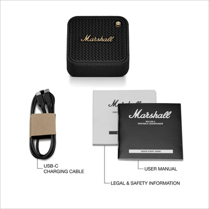 Marshall Willen II Wireless Bluetooth Speaker with 17+ Hours of Playtime and IP67 Waterproof Rating – Black and Brass