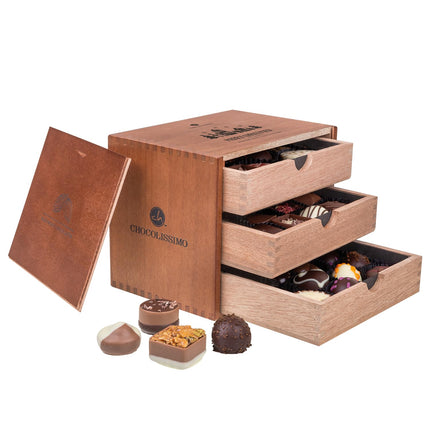 CHOCOLISSIMO šokolaadikink - 30 peent šokolaadi puidust karbis - jõulumaiused - jõulukink - kingiidee, kingitus naistele, meestele, abikaasale, vanematele, tüdruksõbrale - Merry Grande